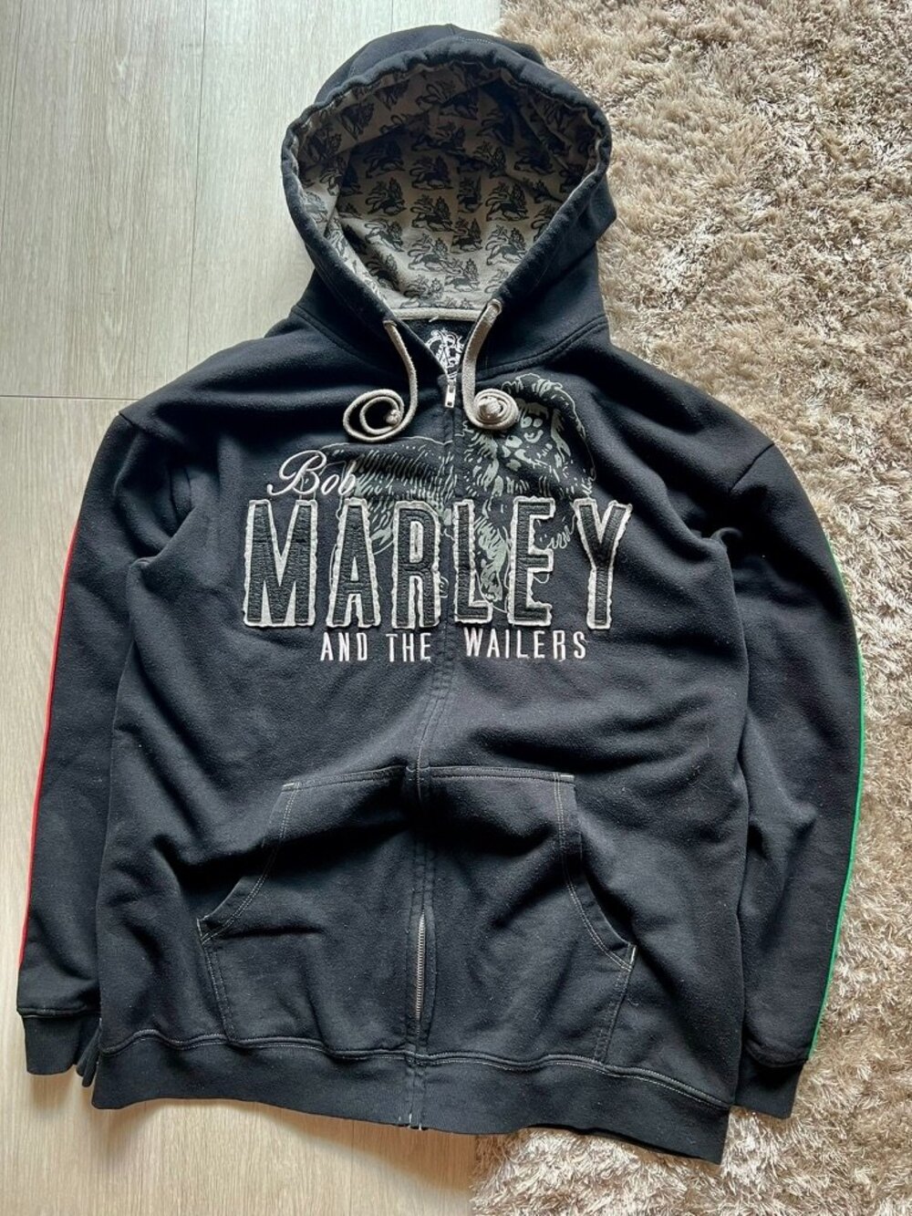 Bob Marley Catch a Fire Hoodie Full Zip Men’s XXL Black Embroidered Graphics